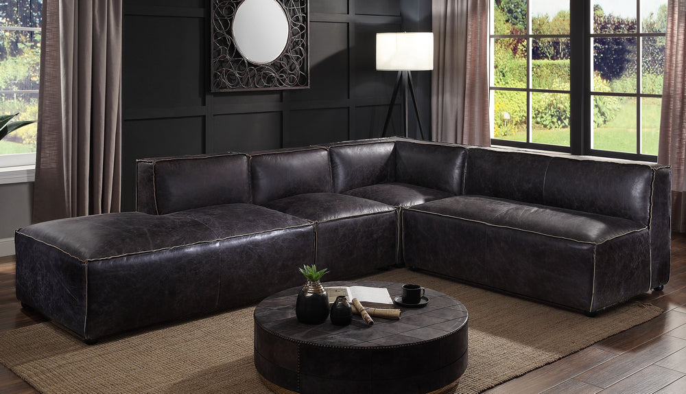 Birdie 4-Pc Antique Slate Top Grain Leather LAF Sectional Sofa