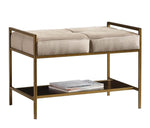 Blakely Grey Velvet/Brass Finish Metal Bench