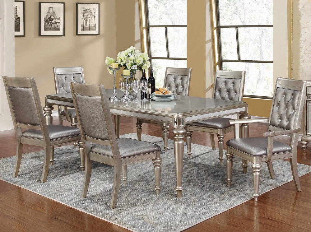 Bling Game 7-Pc Metallic Platinum Wood Dining Table Set