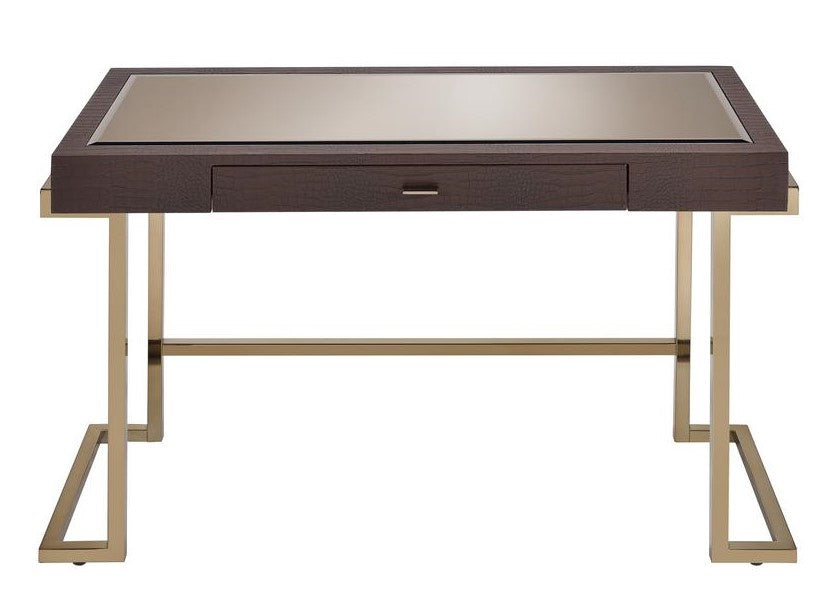 Boice Espresso PU Leather/Gold Metal Writing Desk