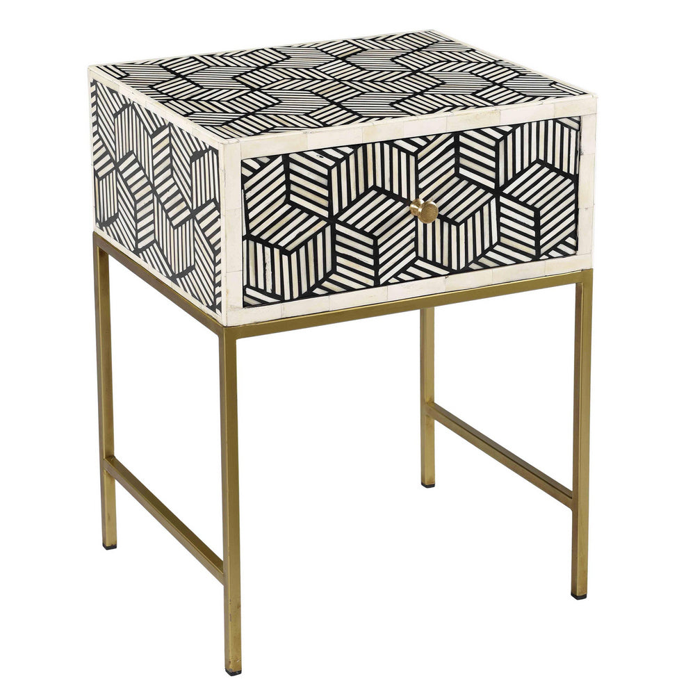 Bone Inlay Side Table with Antique Brass Base