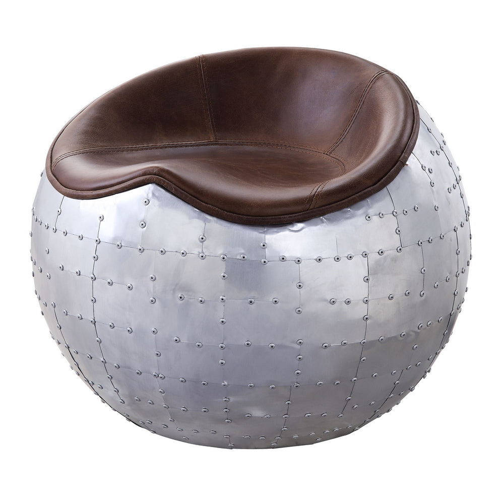 Brancaster Retro Brown Top Grain Leather Round Ottoman