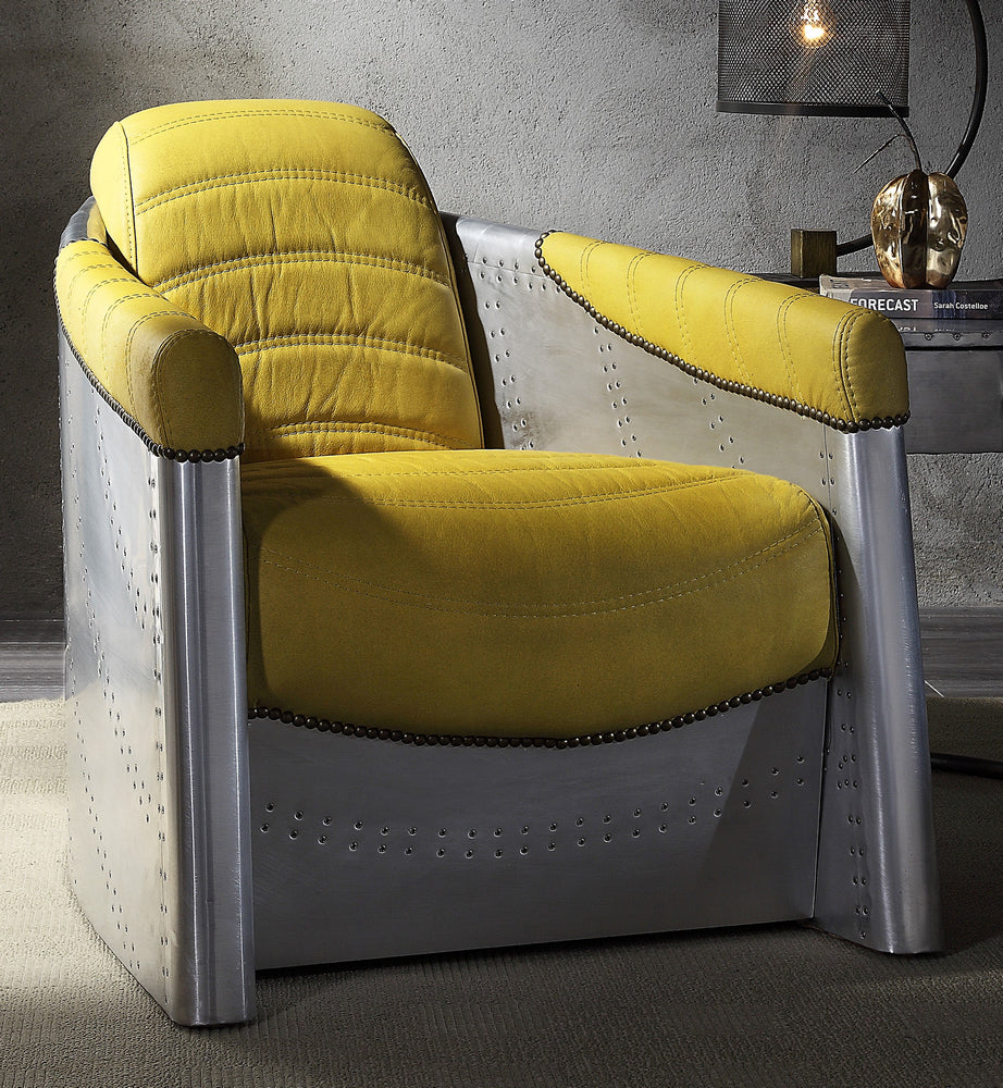 Brancaster Yellow Top Grain Leather Accent Chair