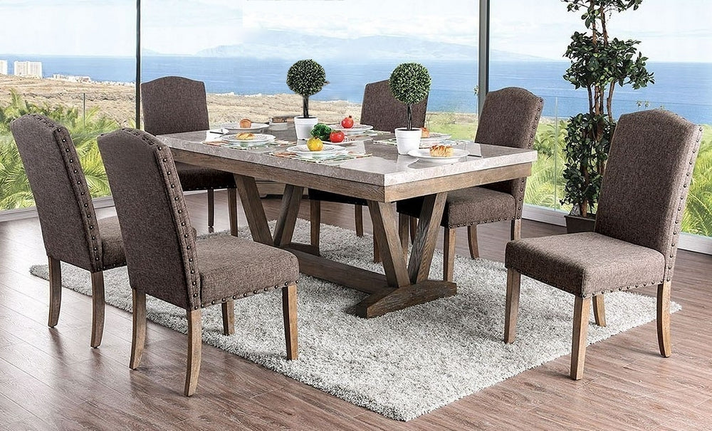 Bridgen 7-Pc Marble/Wood Dining Table Set