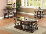 Laney 3-Pc Clear Glass/Deep Merlot Wood Coffee Table Set