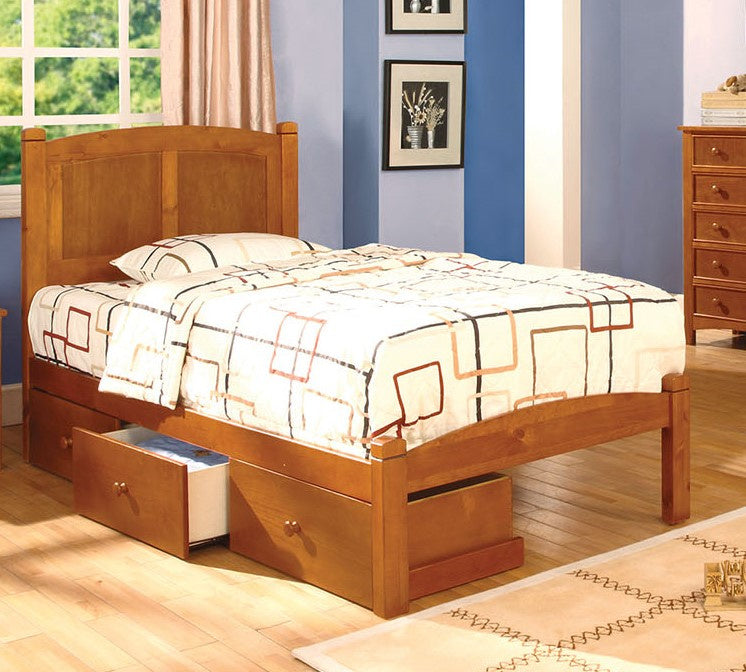 Cara Oak Wood Full Bed with Underbed Drawers