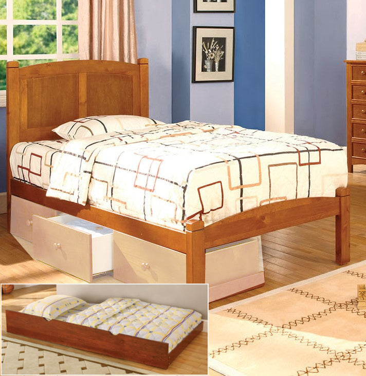 Cara Oak Wood Twin Bed with Trundle