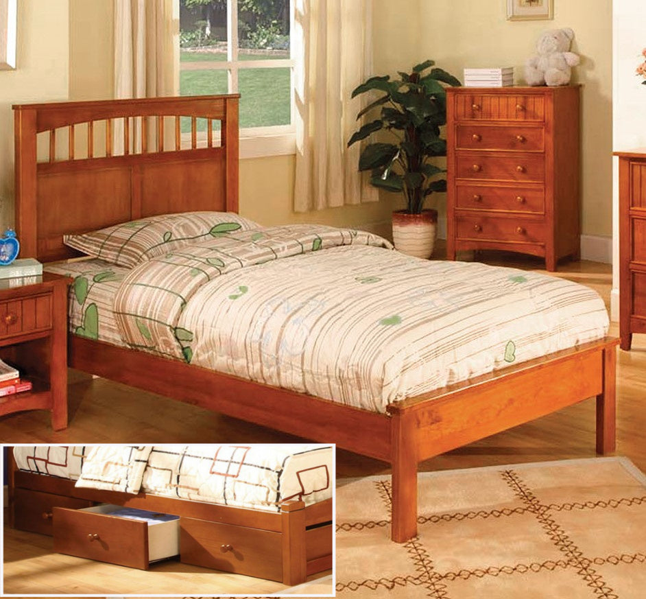 Carus Oak Wood Full Bed with Underbed Drawers