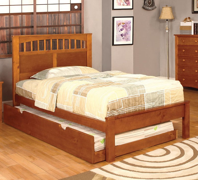 Carus Oak Wood Twin Bed with Trundle