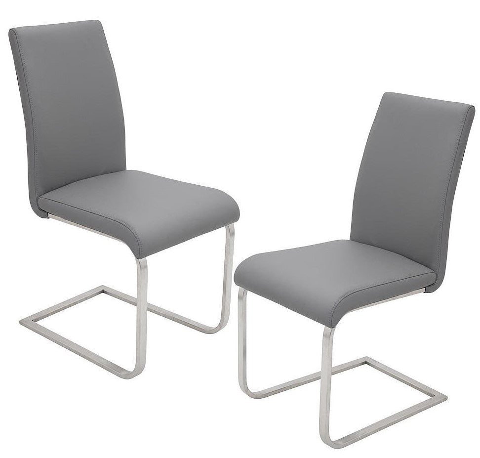 Caryl 2 Grey Faux Leather/Chrome Side Chairs