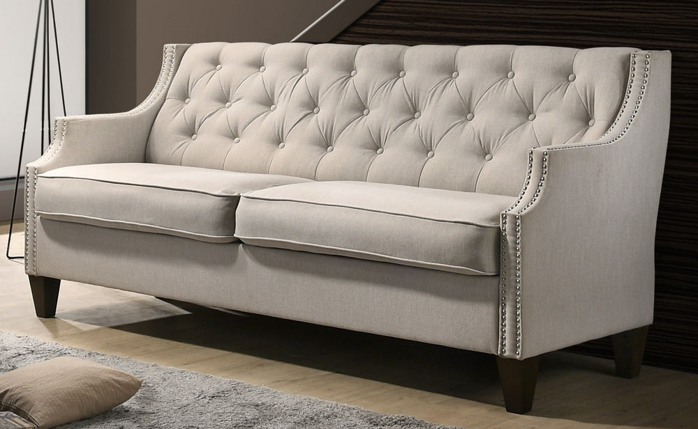 Cherryl Beige Fabric Button Tufted 2-Seat Sofa