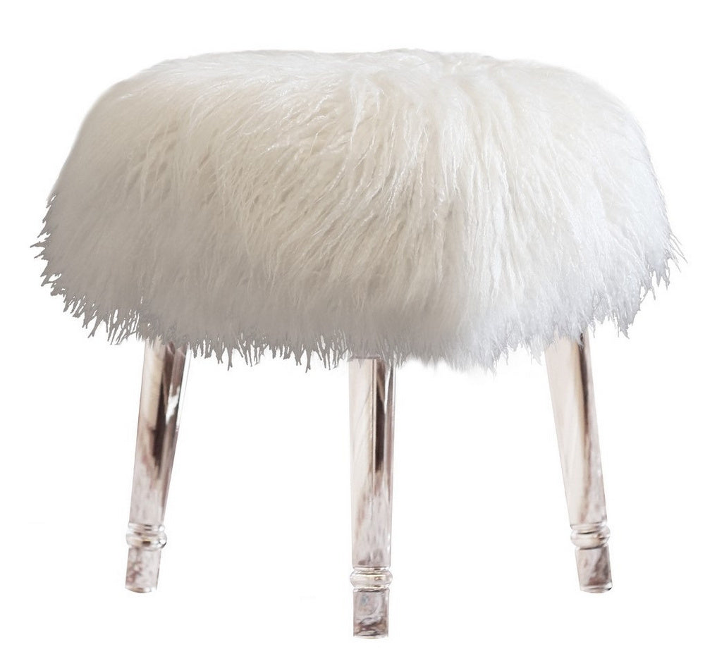 Cosette White Fur/Clear Acryl Ottoman