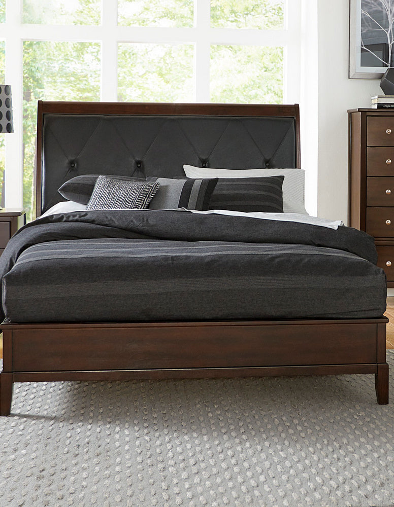 Cotterill Cherry/Black Wood/Bi-Cast Vinyl King Bed