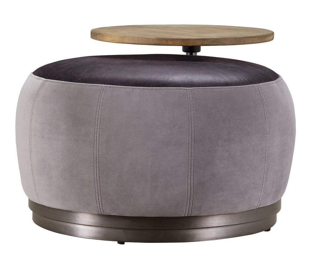 Decapree Antique Slate Top Grain Leather/Gray Velvet Ottoman