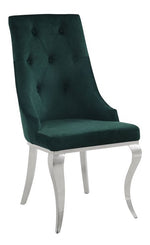 Dekel 2 Green Fabric/Silver Metal Button Tufted Side Chairs