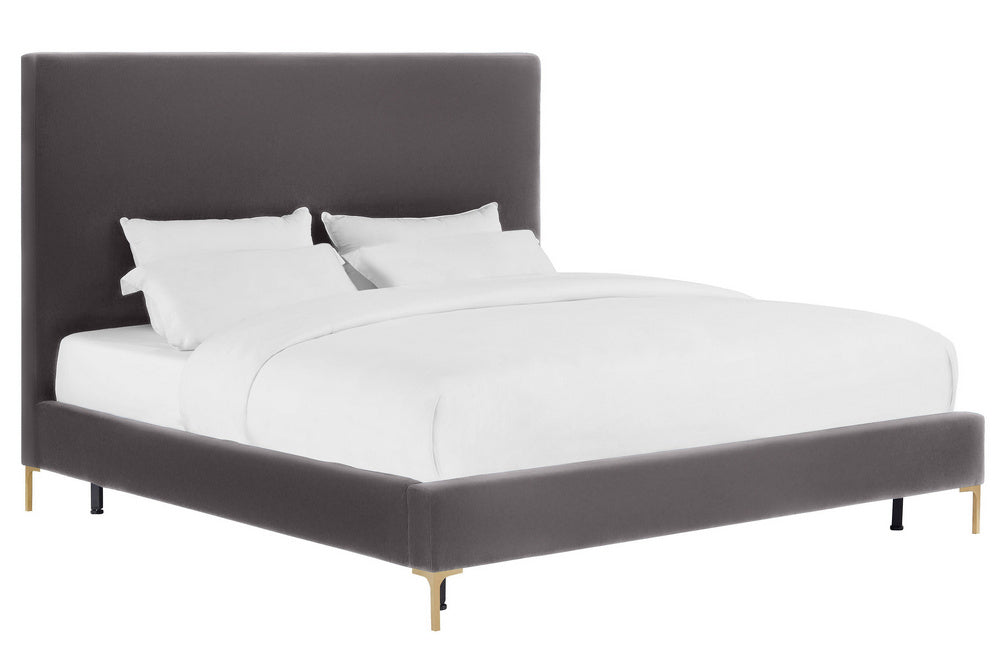 Delilah Grey Textured Velvet Queen Platform Bed