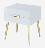 Denvor White Wood End Table with 2 Drawers & Gold Accents