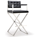 Director Black Vegan Leather/Steel Bar Stool