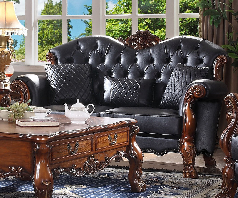 Dresden Black PU Leather Tufted Loveseat