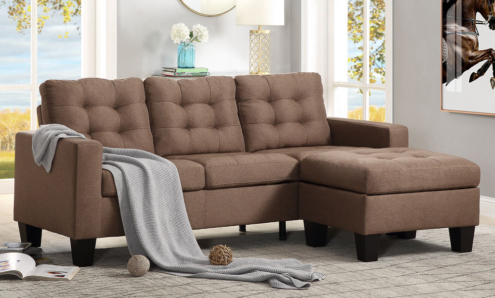 Earsom Brown Linen Tufted Sofa with Ottoman