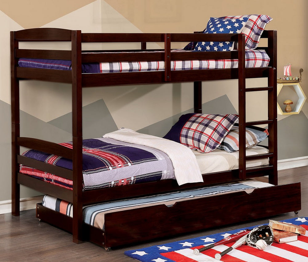 Elaine Walnut Twin Bunk Bed w/Trundle-Drawers