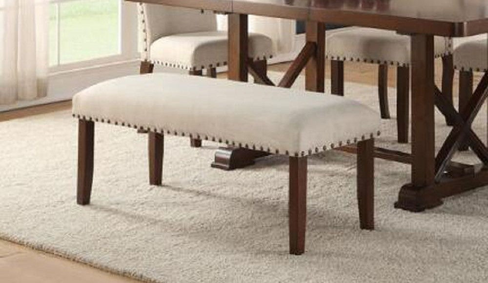 Eleni Cream Fabric/Wood Dining Bench