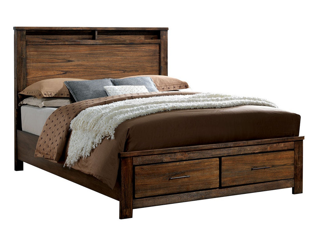 Elkton Oak Wood King Bed with 2 Drawers