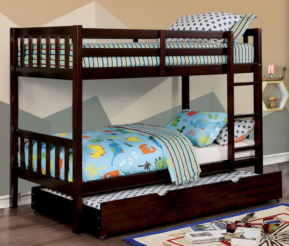 Emilie Walnut Twin Bunk Bed w/Trundle-Drawers