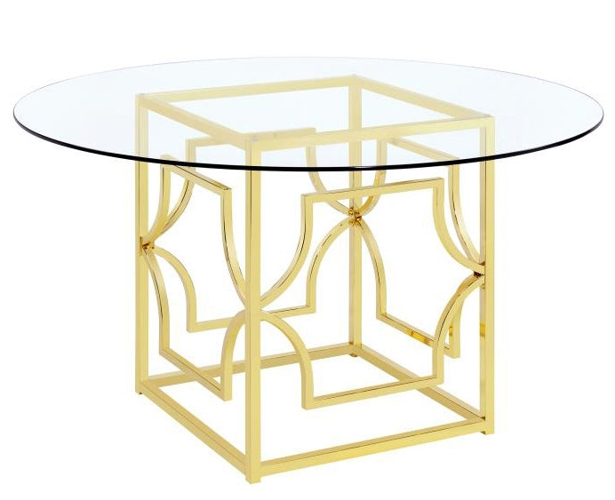 Evianna Brass Metal Dining Table with Round Glass Top