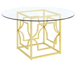 Evianna Brass Metal Dining Table with Round Glass Top