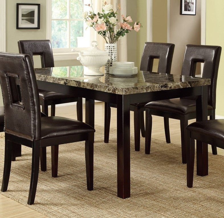 France Faux Marble/Dark Brown Wood Dining Table