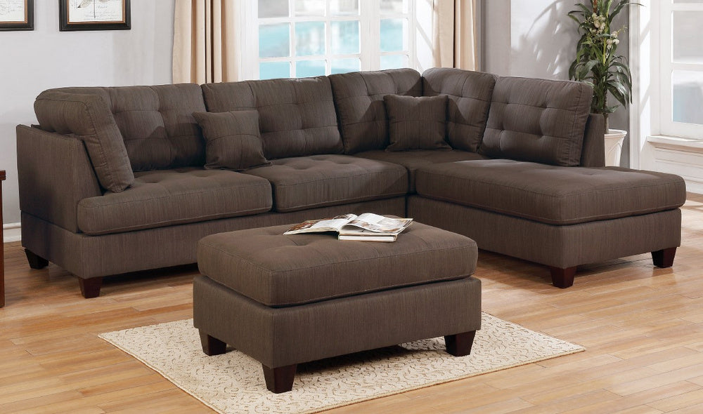 Hadyn Black Coffee Fabric Reversible Sectional with Ottoman