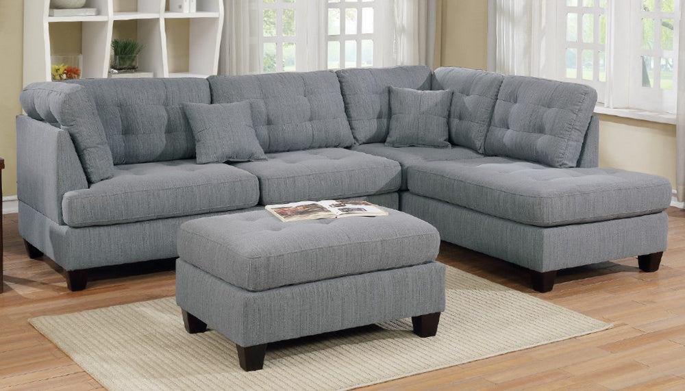 Hadyn Grey Fabric Reversible Sectional with Ottoman