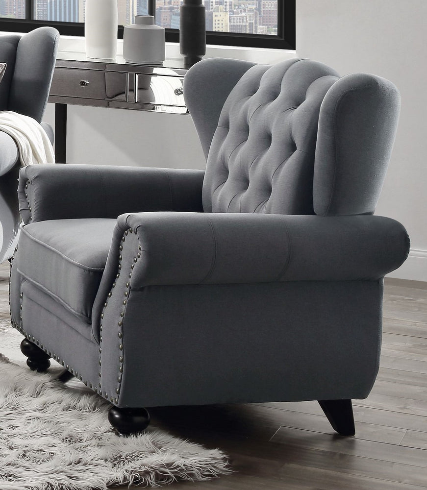 Hannes Gray Fabric Button Tufted Chair