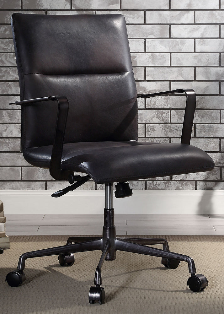 Indra Onyx Black Top Grain Leather Office Chair