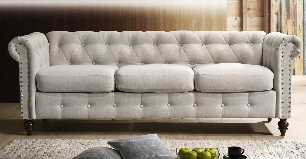 Inma Beige Fabric Button Tufted Sofa