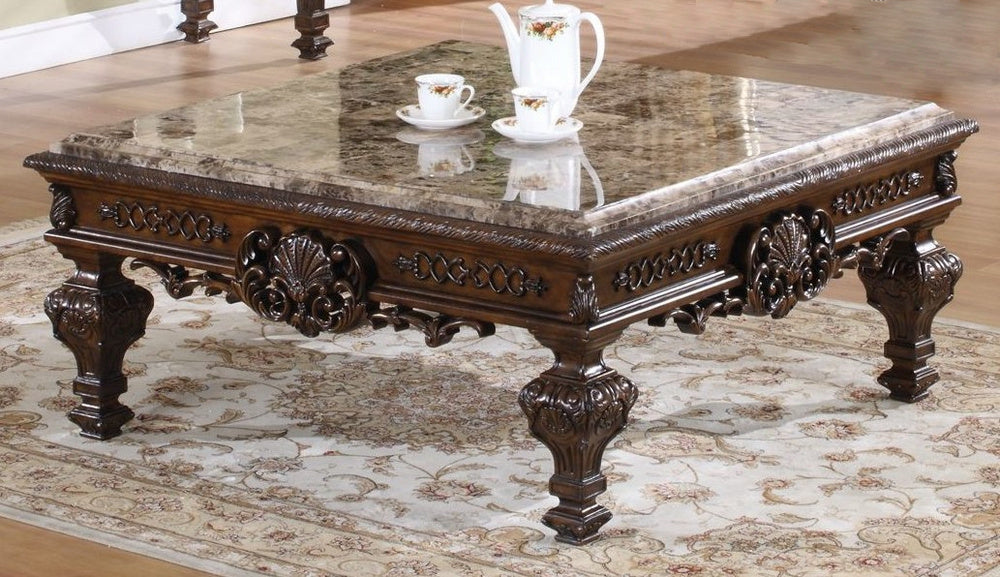 Janele Dark Cherry Wood/Marble Coffee Table