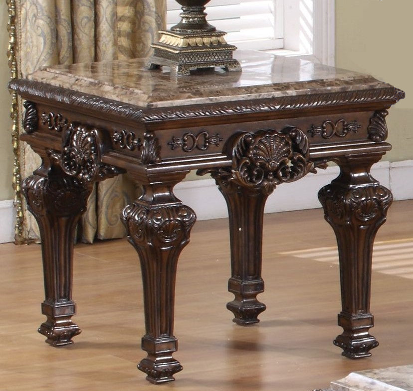 Janele Rich Dark Cherry Wood/Marble End Table