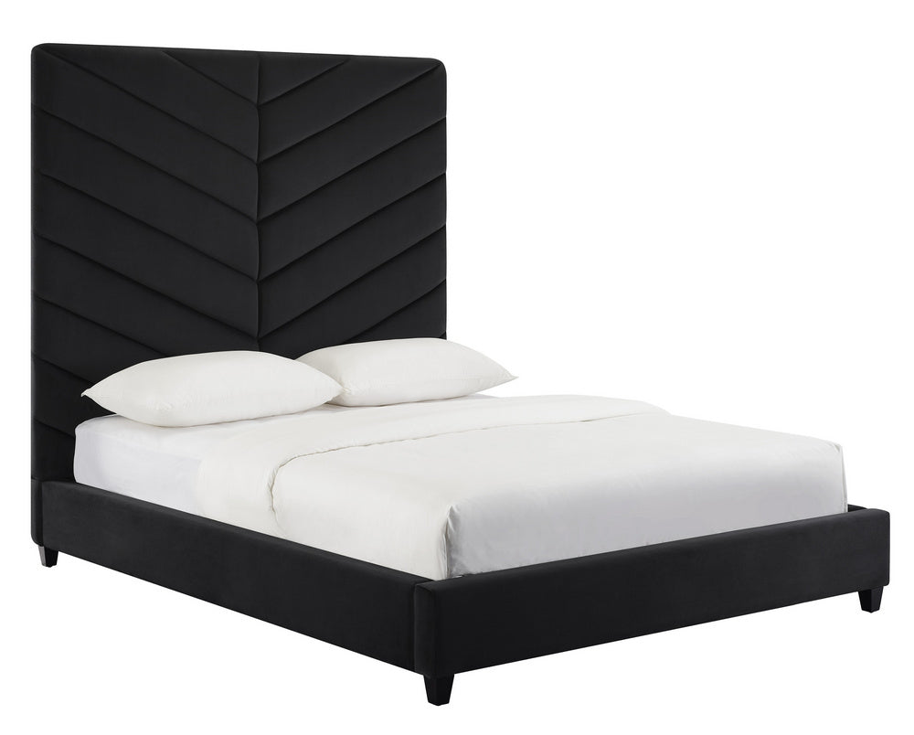 Javan Black Plush Velvet King Bed (Oversized)