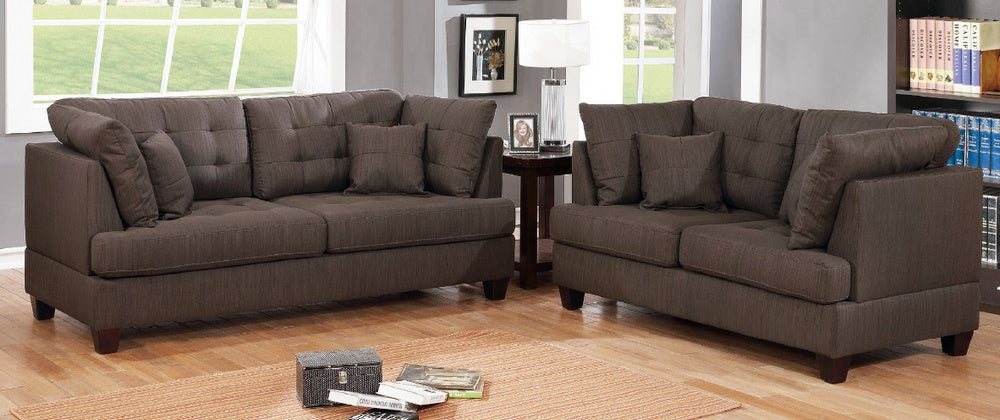 Jeanine 2-Pc Black Coffee Linen-Like Fabric Sofa Set