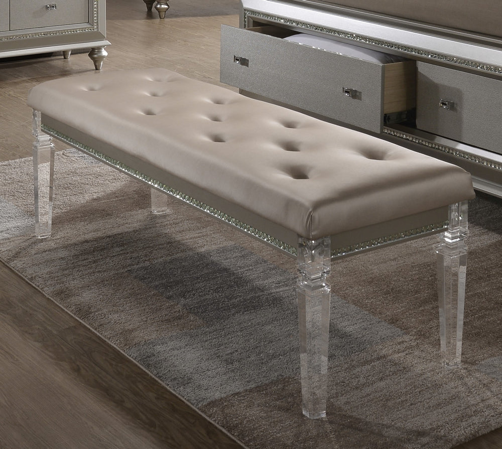 Kaitlyn PU Leather/Clear Acrylic Tufted Bench