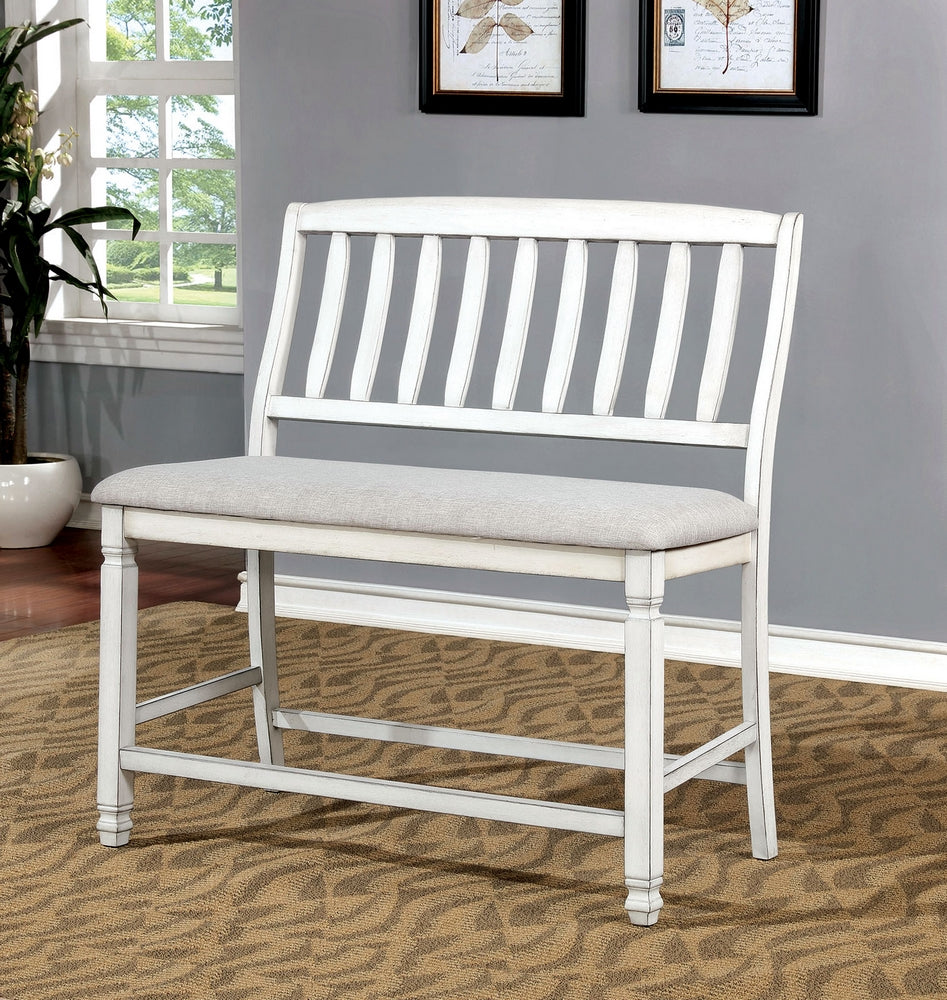 Kaliyah White Fabric/Wood Counter Height Bench