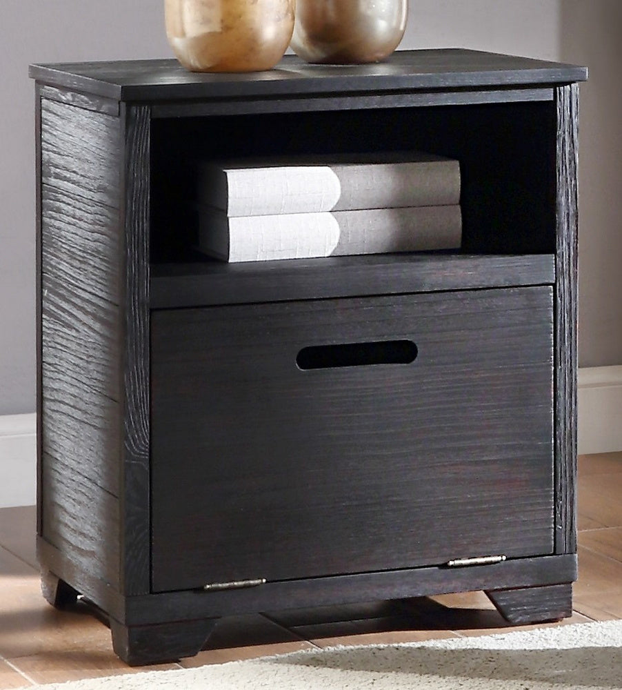 Kamilia Antique Black Wood End Table with Storages