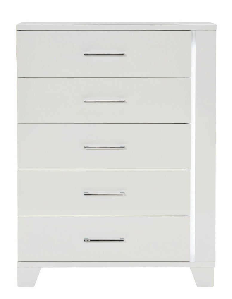 Kerren High Gloss White Wood 5-Drawer Chest