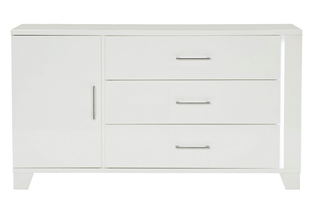 Kerren High Gloss White Wood 3-Drawer Dresser