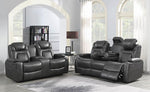 Korbach 2Pc Charcoal Faux Leather 2xPower Recliner Sofa Set