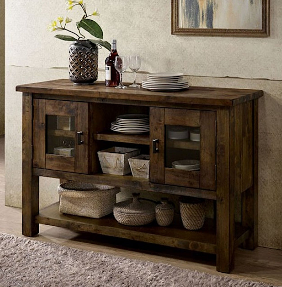 Kristen Rustic Oak Wood Server w/Open Shelves