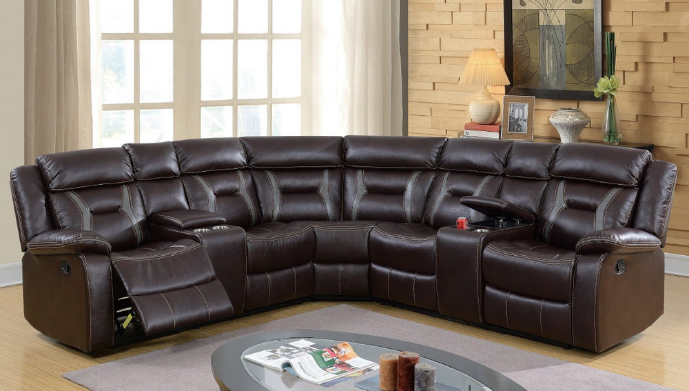 Leona 3-Pc Dark Brown Leatherette Manual Recliner Sectional