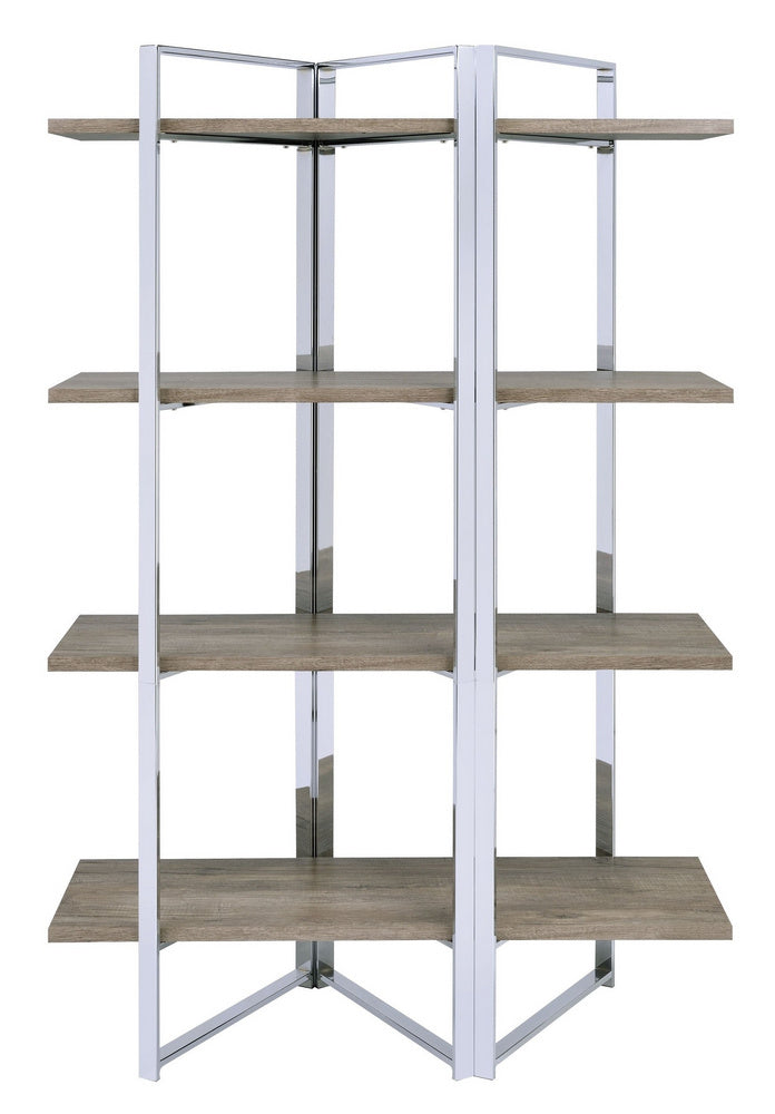 Libby Wood/Chrome Metal Bookshelf with 4 Shelves