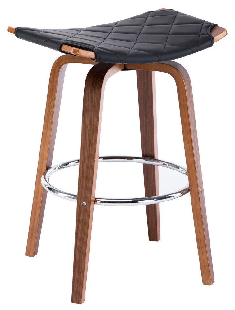 Lilac 2 Black Faux Leather/Brown Wood Bar Stools